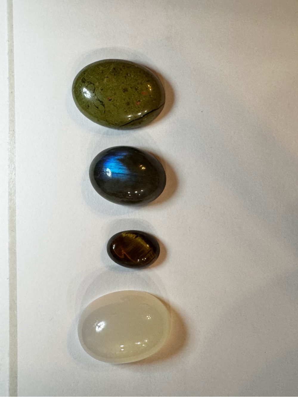 4 Polished Gemstone Cabochons - Moonstone, Tiger Eye, Labradorite, Unakite